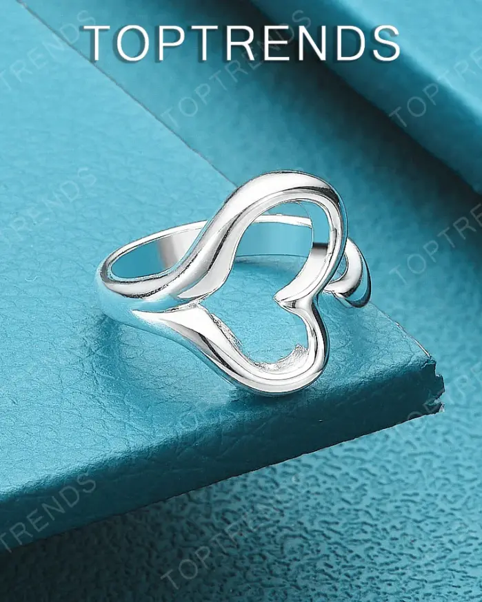 Anillo abierto de plata de ley 925 de lujo con forma de corazón para mujer, accesorios de regalo de joyería de alta calidad para fiesta de compromiso y boda 1