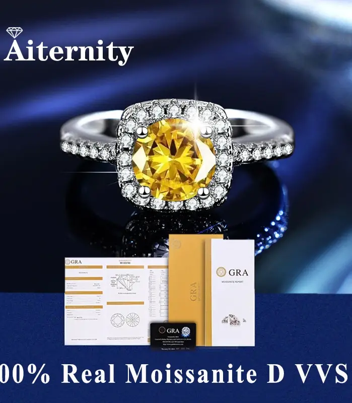 Anillo de diamante clásico de 6 puntas para mujer, Color D, 1ct, moissanita, VVS, corte redondo, anillo de diamante de laboratorio, joyería de banda de boda de compromiso 1