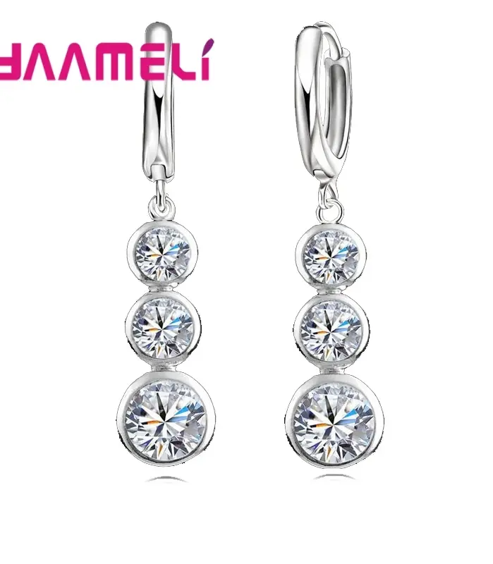 Pendientes colgantes de alta calidad para mujer, Circonia cúbica AAA brillante, joyería de Color plata esterlina 925, alfileres de regalo de compromiso de boda 2