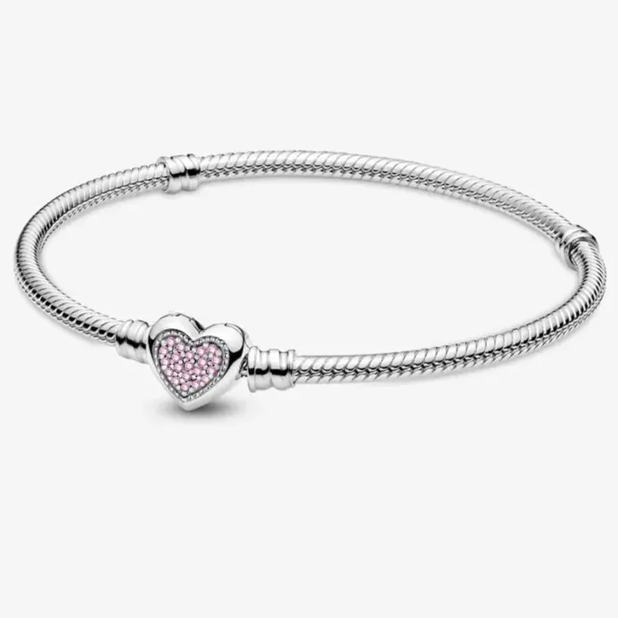 Pulsera de corazón de amor dulce de circón de Plata de Ley 925, fabricación de cuentas DIY, pulseras originales de Pan, regalo de joyería fina 2