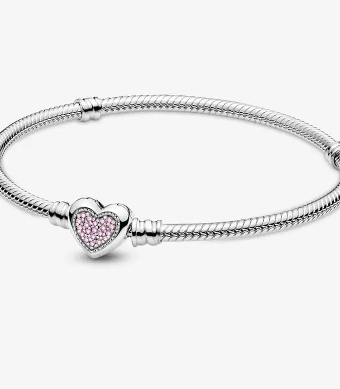 Pulsera de corazón de amor dulce de circón de Plata de Ley 925, fabricación de cuentas DIY, pulseras originales de Pan, regalo de joyería fina 2