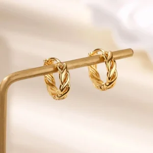 Pendientes de aro con cadena hueca Vintage para mujer, aretes de acero inoxidable de Color dorado, joyería de boda de tendencia 2025 1