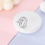 Anillos de circón en forma de corazón rosa para mujer, joyería de compromiso de boda romántica fina, anillos de Color plateado, primavera 925 28