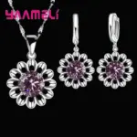 Nuevo conjunto de joyería de boda a la moda para mujer, collar con colgante de cristal de Color Plata de Ley 925 de alta calidad, pendiente de aro, gran promoción 21