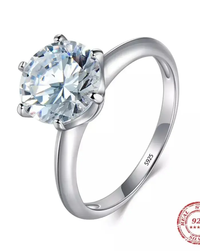 Anillo de Plata de Ley 925 con circonita cúbica para mujer, sortija de boda de compromiso Simple, a la moda, 1CT/2CT/ 3CT, regalo de joyería nupcial 1
