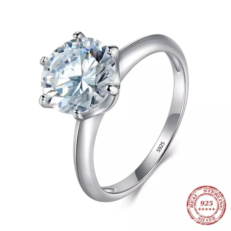 Anillo de Plata de Ley 925 con circonita cúbica para mujer, sortija de boda de compromiso Simple, a la moda, 1CT/2CT/ 3CT, regalo de joyería nupcial 1