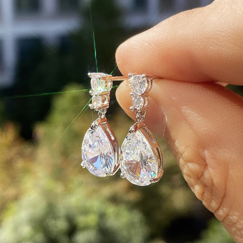 precioso AAA Cubic Zirconia gota de agua encanto mujeres gota pendiente boda joyería blanco/púrpura pendientes de alta calidad 4