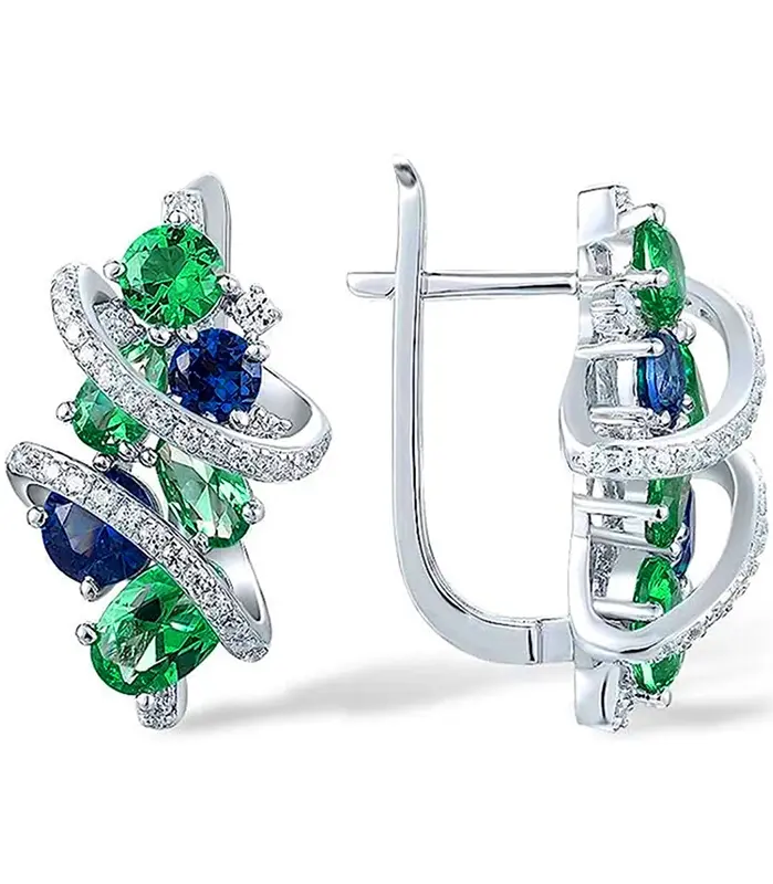 pendientes de aro de circonia cúbica verde/azul para mujer, aretes elegantes para fiesta y boda, joyería de moda 2
