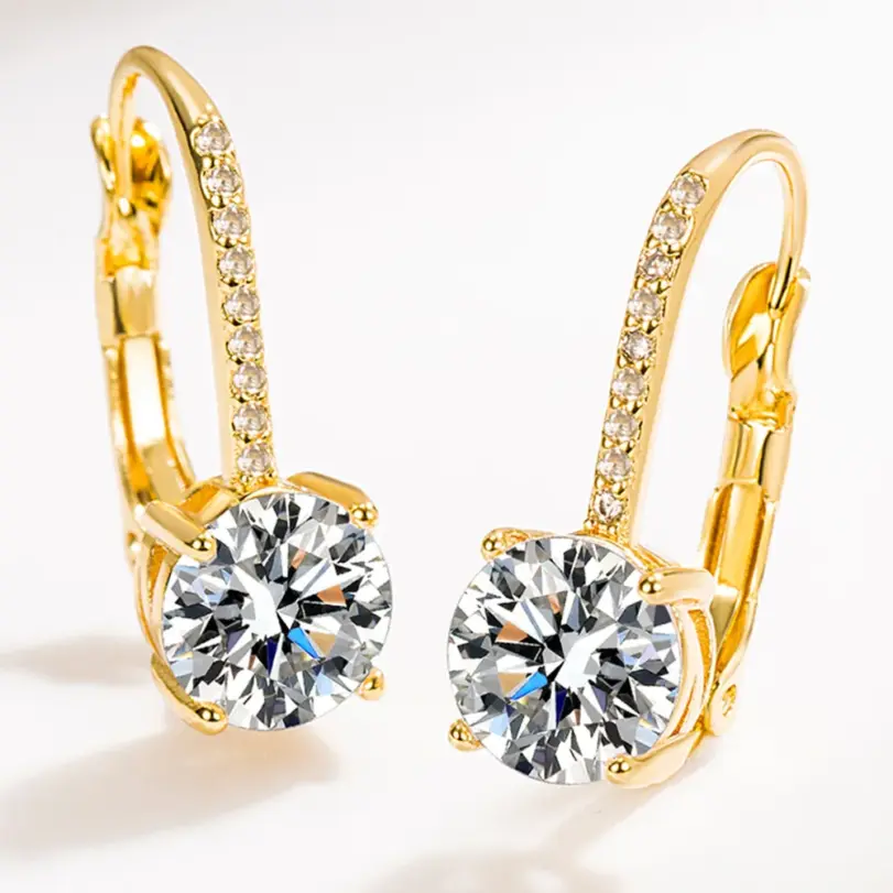 Sello brillante de lujo para mujer, pendientes de plata de ley 925 chapados en oro con incrustaciones de Boutique, pendientes de gota de gancho de circón blanco, regalo 6