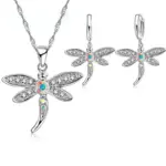 Conjunto de collar y pendientes de circonia cúbica de colores brillantes para mujer, joyería de Color Plata de Ley 925 con diseño de libélula para niñas 1