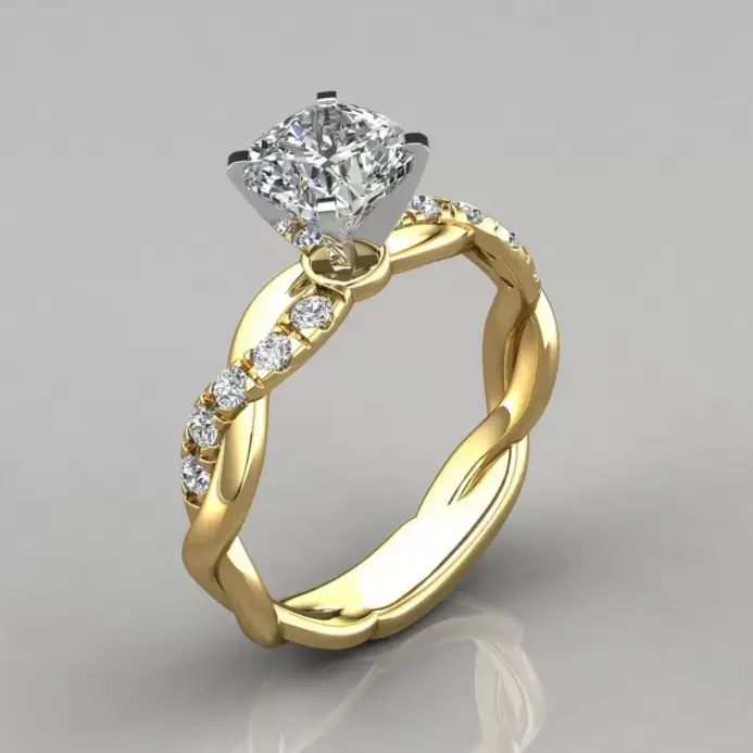 Nuevo modelo de anillo de diamante cuadrado de princesa de oro rosa de aleación chapada en oro de 18k, popular entre influenciadores, adecuado para el oeste 2