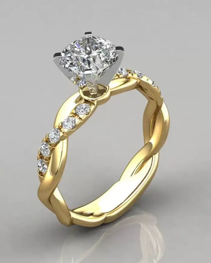 Nuevo modelo de anillo de diamante cuadrado de princesa de oro rosa de aleación chapada en oro de 18k, popular entre influenciadores, adecuado para el oeste 2