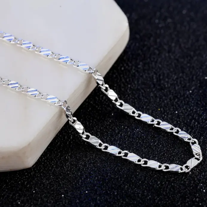 Nuevas cadenas planas finas de Plata de Ley 925 de 2MM para clavícula, collares para hombres y mujeres, joyería para fiesta y boda, regalos de Navidad de 40-75cm 2
