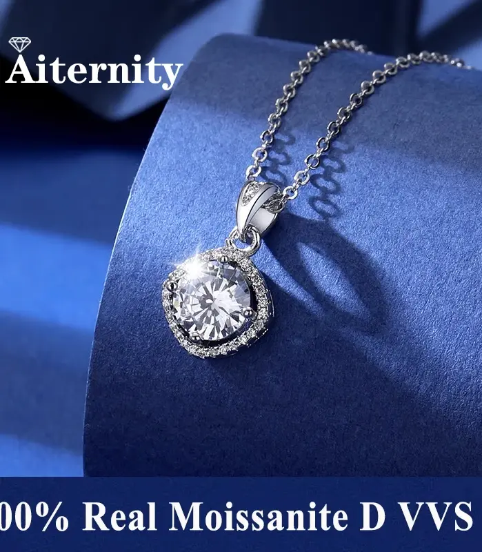 Collar con colgante de moissanita 100% auténtica, Color D, certificado GRA de 1 quilate para mujer, joyería fina de plata de ley S925 para boda y novia 1