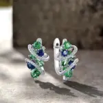 pendientes de aro de circonia cúbica verde/azul para mujer, aretes elegantes para fiesta y boda, joyería de moda 3