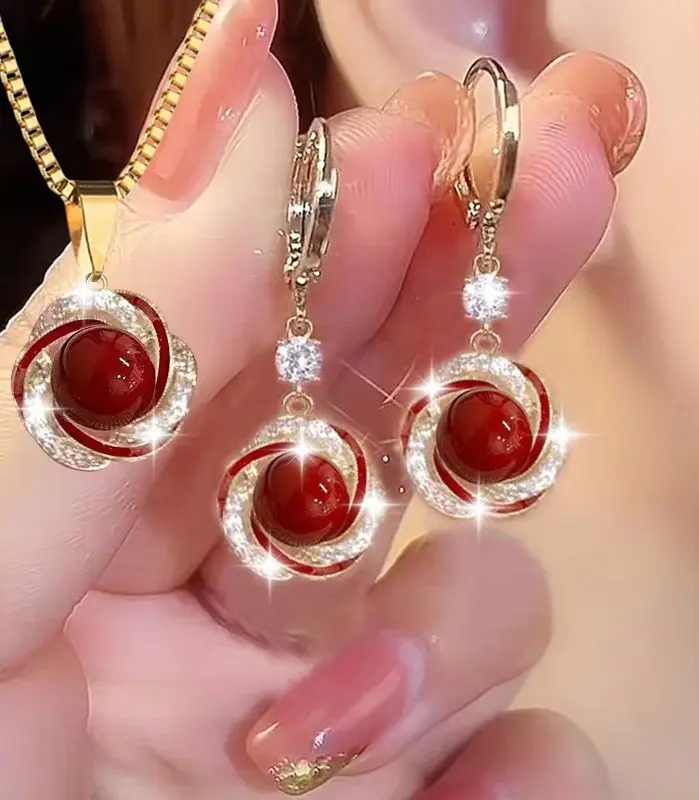 Conjuntos de joyería elegantes de lujo con circonita brillante para mujer, collar versátil a la moda, pendientes, joyería de fiesta, regalos de cumpleaños, 3 uds. 1