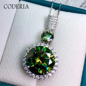 Collar con colgante de moissanita verde de 6-11 quilates chapado en oro blanco de 18 quilates, plata de ley, regalo de cumpleaños para mujer, joyería para fiesta 1