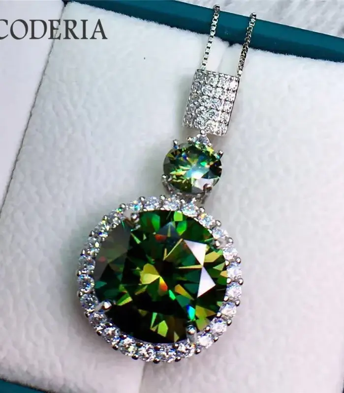Collar con colgante de moissanita verde de 6-11 quilates chapado en oro blanco de 18 quilates, plata de ley, regalo de cumpleaños para mujer, joyería para fiesta 1