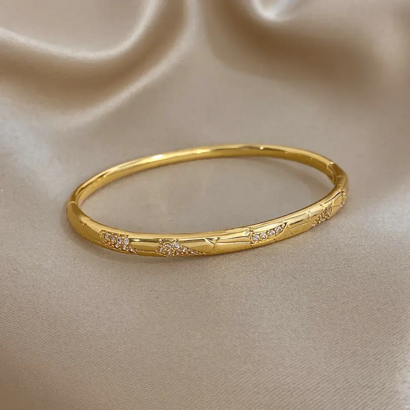 pulsera fina con estampado irregular para mujer, brazalete fino con incrustaciones de diamantes, chapado en cobre, dorado, diseño Original fino, regalo de fiesta 5