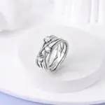 Anillos Anillos originales de Plata de Ley 925 con lazo, corazón, sol, luna, estrella, anillos de circón para mujer, joyería, regalos de aniversario de cumpleaños 3