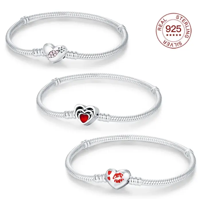 Nueva pulsera de plata de ley 925, pulsera de amor, abalorio Original, joyería con cuentas, fabricación de joyería DIY, regalo para mujer 1