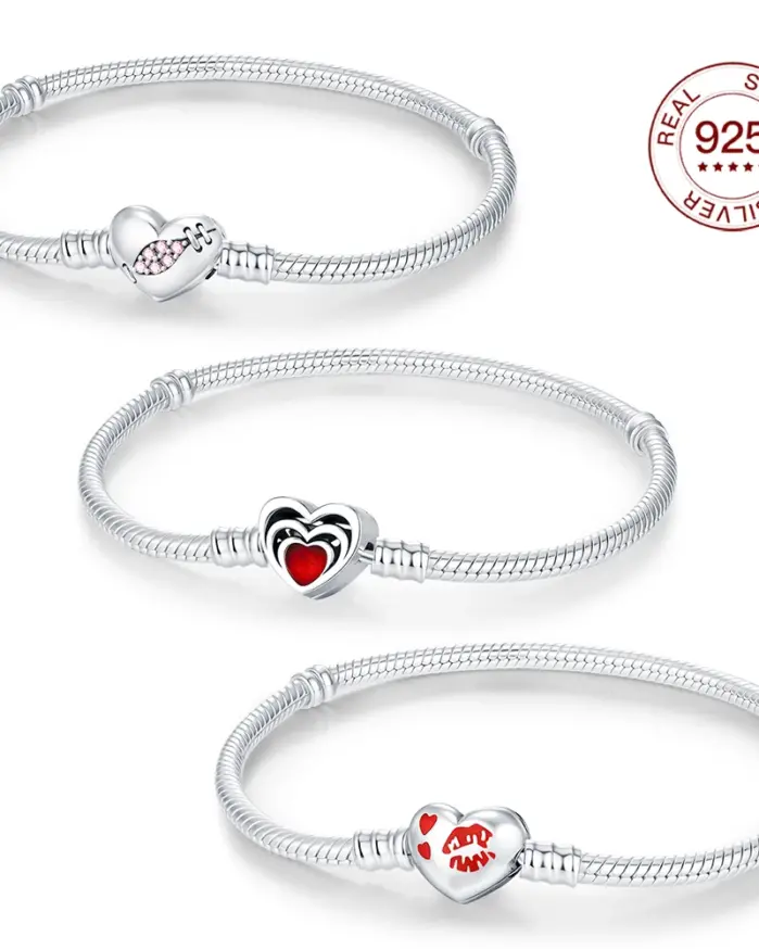 Nueva pulsera de plata de ley 925, pulsera de amor, abalorio Original, joyería con cuentas, fabricación de joyería DIY, regalo para mujer 1