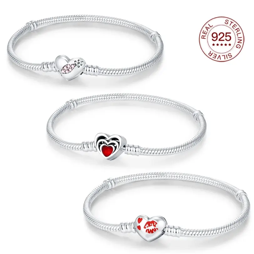Nueva pulsera de plata de ley 925, pulsera de amor, abalorio Original, joyería con cuentas, fabricación de joyería DIY, regalo para mujer 1