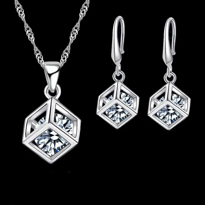Collares de Color plata esterlina 925, pendientes, conjuntos de joyería, gran oferta, circonita cúbica, accesorio de aniversario de compromiso para mujeres y niñas 1