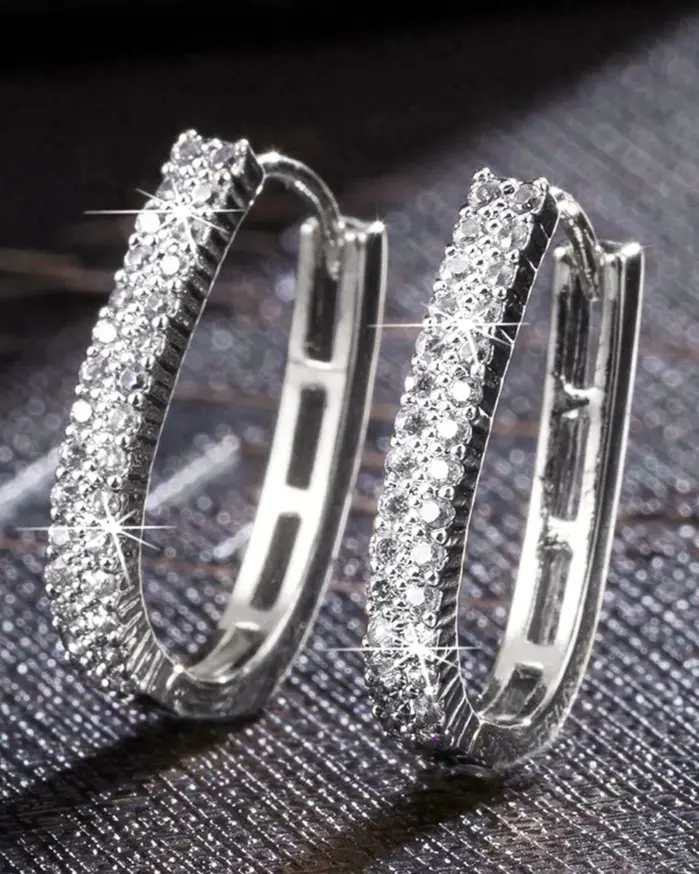 Huitan-pendientes de aro de circonia cúbica pavimentados de lujo para mujer, aretes simples y elegantes para mujer, joyería de moda para uso diario para fiesta de boda 2