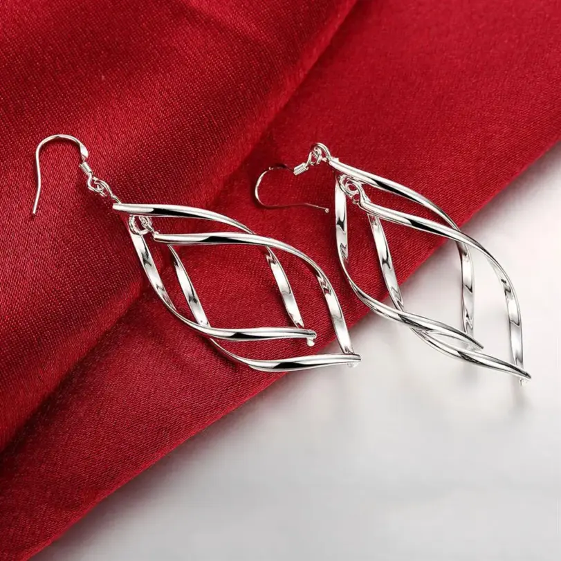 Pendientes finos de Color plateado de alta calidad, joyería de moda, mujer elegante, gota colgante, regalos largos de boda y Navidad 6