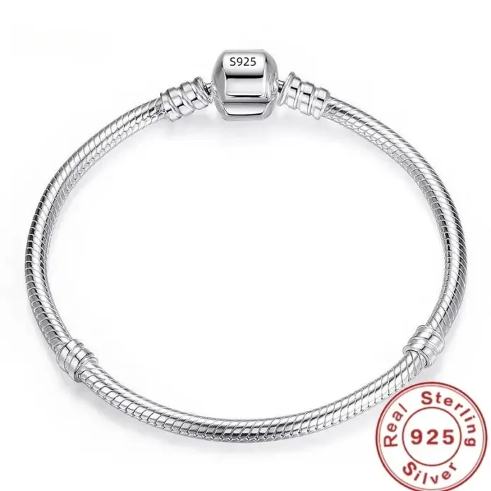 Joyería fina Original hecha a mano, pulsera de plata 925 con dijes, pulseras de hueso de serpiente suaves y lisas para mujer 1