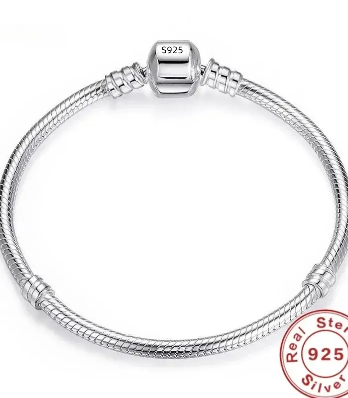 Joyería fina Original hecha a mano, pulsera de plata 925 con dijes, pulseras de hueso de serpiente suaves y lisas para mujer 1