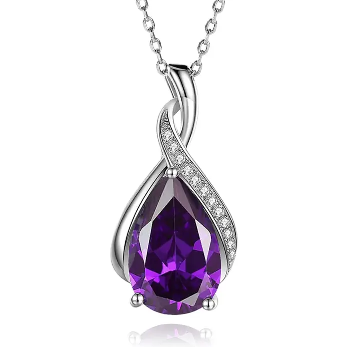 collar con colgante de pera CZ de lujo para mujer, accesorios elegantes de Boda nupcial, joyería de moda, azul, verde, rojo y morado 2