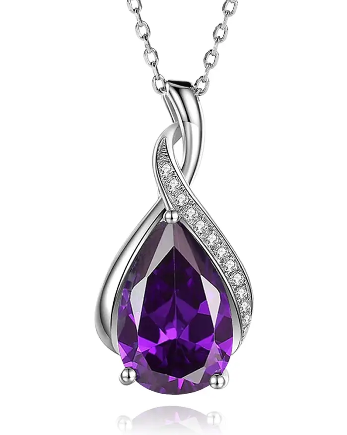 collar con colgante de pera CZ de lujo para mujer, accesorios elegantes de Boda nupcial, joyería de moda, azul, verde, rojo y morado 2