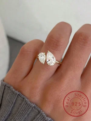 Anillos de dedo de Plata de Ley 925 con forma de gota de agua brillante, deslumbrantes anillos de dedo CZ de pera transparente para mujer, regalo de boda, joyería fina 1