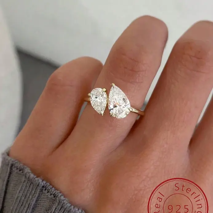 Anillos de dedo de Plata de Ley 925 con forma de gota de agua brillante, deslumbrantes anillos de dedo CZ de pera transparente para mujer, regalo de boda, joyería fina 1