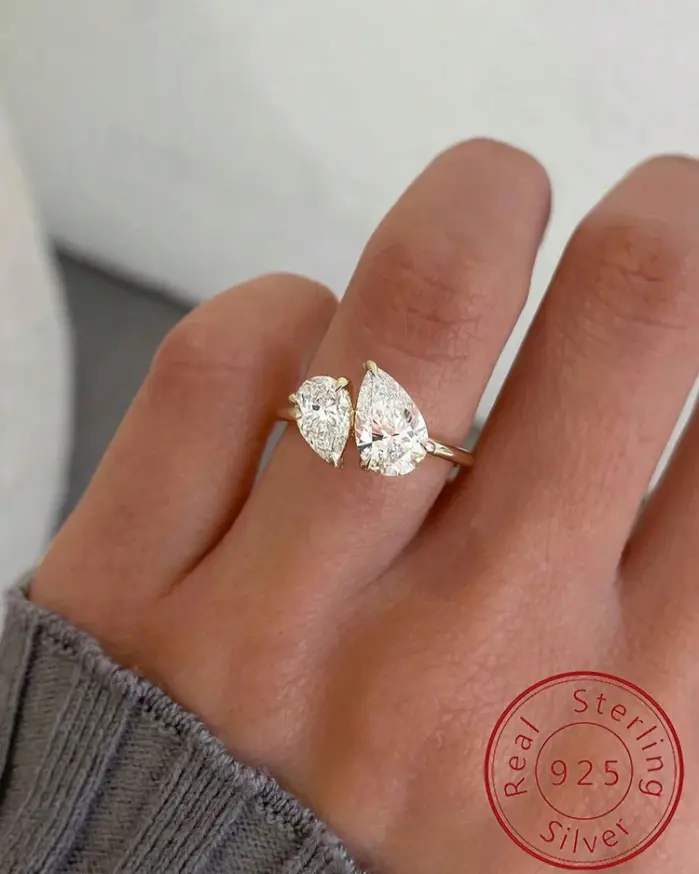 Anillos de dedo de Plata de Ley 925 con forma de gota de agua brillante, deslumbrantes anillos de dedo CZ de pera transparente para mujer, regalo de boda, joyería fina 1