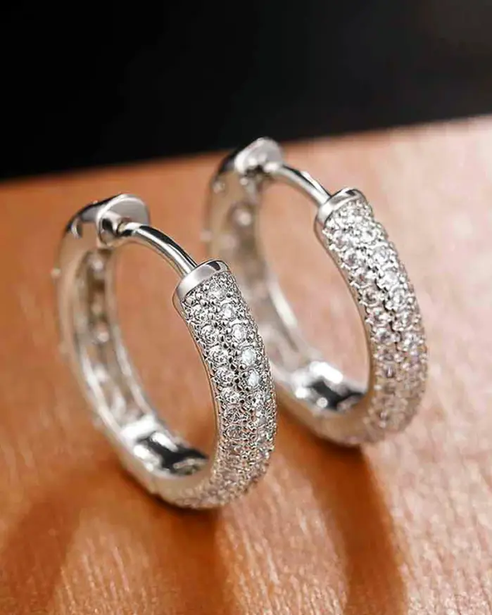 pendientes de aro de circonia cúbica para mujer, Color plateado, estilo atemporal, accesorios simples para las orejas para adolescentes, regalo minimalista, joyería clásica 1