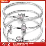 Pulsera de serpiente en forma de corazón azul hielo de plata esterlina Original S925, compatible con dijes originales, pulsera de joyería DIY para mujer, regalo 1