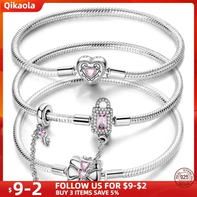Pulsera de serpiente en forma de corazón azul hielo de plata esterlina Original S925, compatible con dijes originales, pulsera de joyería DIY para mujer, regalo 1