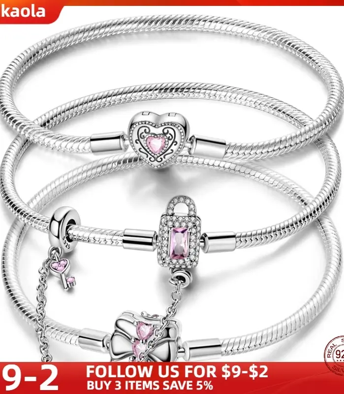 Pulsera de serpiente en forma de corazón azul hielo de plata esterlina Original S925, compatible con dijes originales, pulsera de joyería DIY para mujer, regalo 1