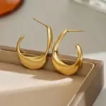 Pendientes de aro de acero inoxidable dorados y gruesos de lujo, Clips de orejas redondas brillantes cúbicos, joyería de moda para fiesta de boda 3