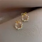 Pendientes de guirnalda de lazo simples, pendientes de perlas de cristal acrílico para mujer, joyería de fiesta a la moda, accesorios, regalos 3 Pendientes de guirnalda de lazo simples, pendientes de perlas de cristal acrílico para mujer, joyería de fiesta a la moda, accesorios, regalos 3