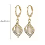 Pendientes de ojo de Ángel coreanos a la moda, pendientes de aro chapados en Color dorado con incrustaciones de diamantes de imitación y pétalos de tulipán, joyería de fiesta para mujer 6 Pendientes de ojo de Ángel coreanos a la moda, pendientes de aro chapados en Color dorado con incrustaciones de diamantes de imitación y pétalos de tulipán, joyería de fiesta para mujer 6