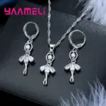 Conjuntos de joyería de alta gama para mujer, figura de Ballet para niñas, collar y pendientes de aro de Color Plata de Ley 925 habituales 3