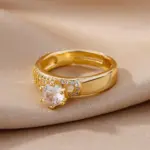 Anillos redondos de acero inoxidable para mujer, anillo de cristal de Color dorado geométrico de circón, joyería estética para fiesta de boda, regalo para mujer 3