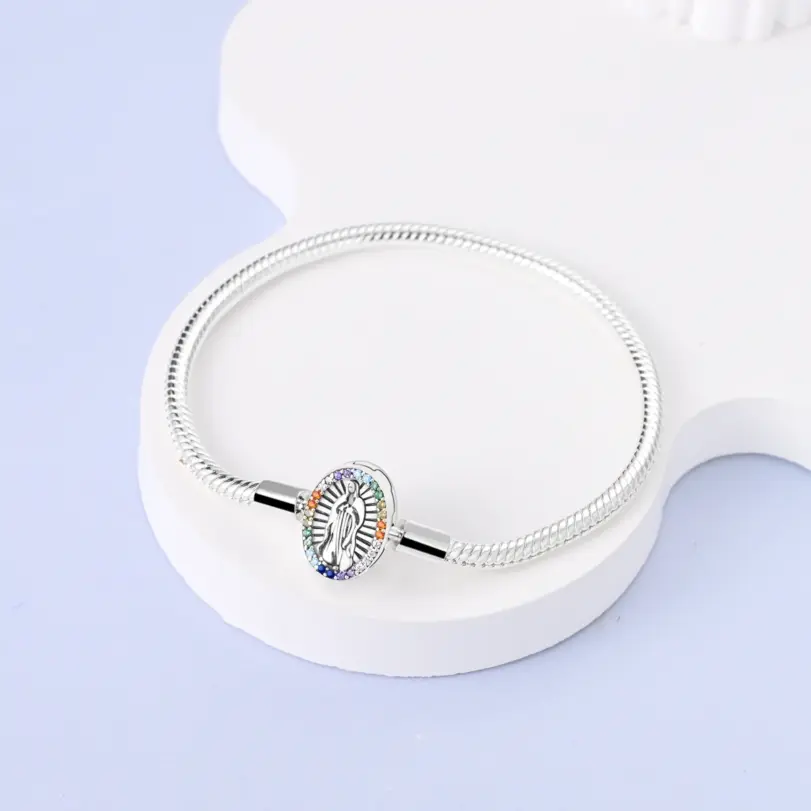 Pulseras de cuentas con cierre de cadena de serpiente Original de plata 925, dijes, joyería DIY para mujer 5