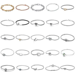 Plata de Ley 925 Original para mujer, pulsera con cuentas, estampado de garra de mariposa, cadena rosa, regalo de joyería de lujo 1