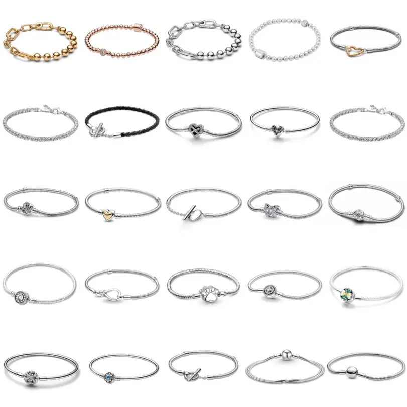 Plata de Ley 925 Original para mujer, pulsera con cuentas, estampado de garra de mariposa, cadena rosa, regalo de joyería de lujo 1