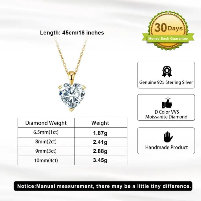 Rinntin-colgante de corazón de diamante moissanita, 1-4CT, cadena de plata de ley 925, gargantilla de fiesta, accesorios de joyería fina SMON08 2